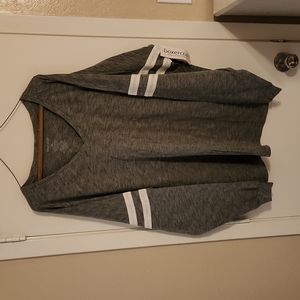 Boxercraft Gray White Stripes on Sleeves Slub V-Neck Slub Shirt